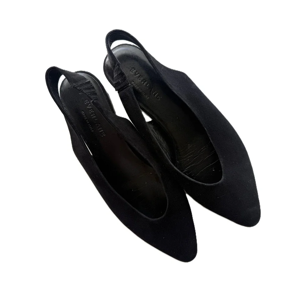 Everlane Pointed Toe Slingback Flats Black Suede Size 8 - Picture 5 of 7